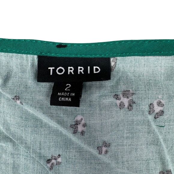 TORRID Top Women's 2 Green Leopard Animal Print Lace Up Corset Back Blouse Shirt - Picture 3 of 12